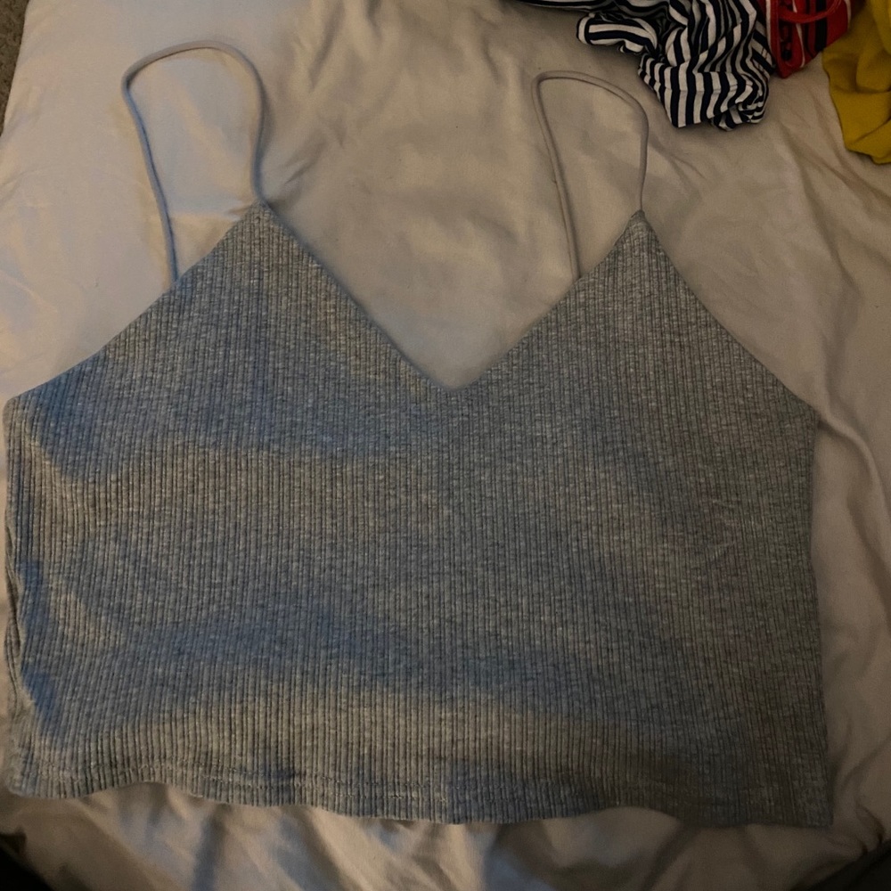grey spaghetti strap crop top